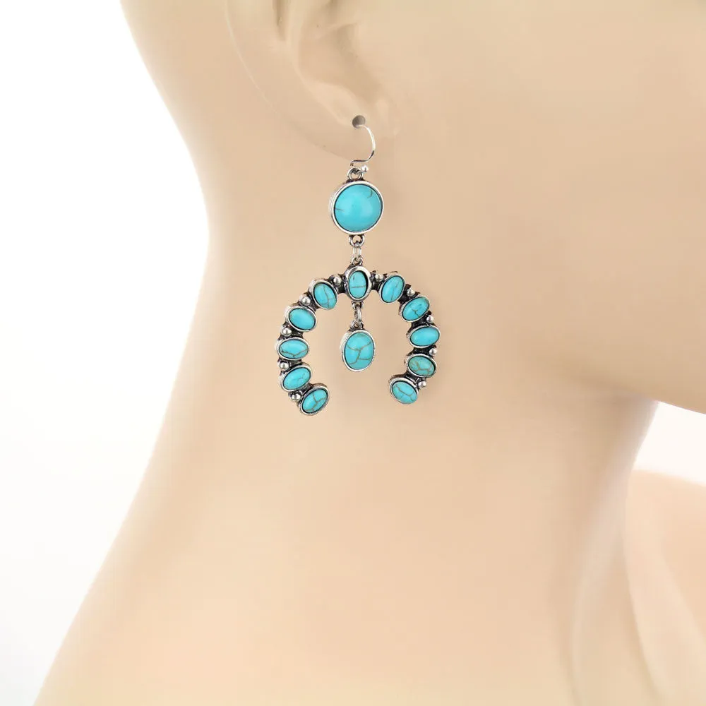 Waymaker Fashion Round Stone Naja Drop Fish Hook Earrings - Turquoise