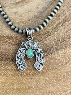 Western Opal Stone Squash Blossom Pendant Necklace