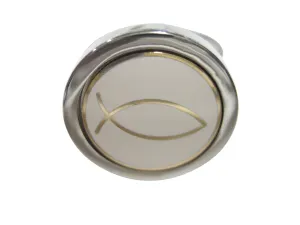 White and Gold Toned Religious Ichthys Adjustable Size Fashion Ring
