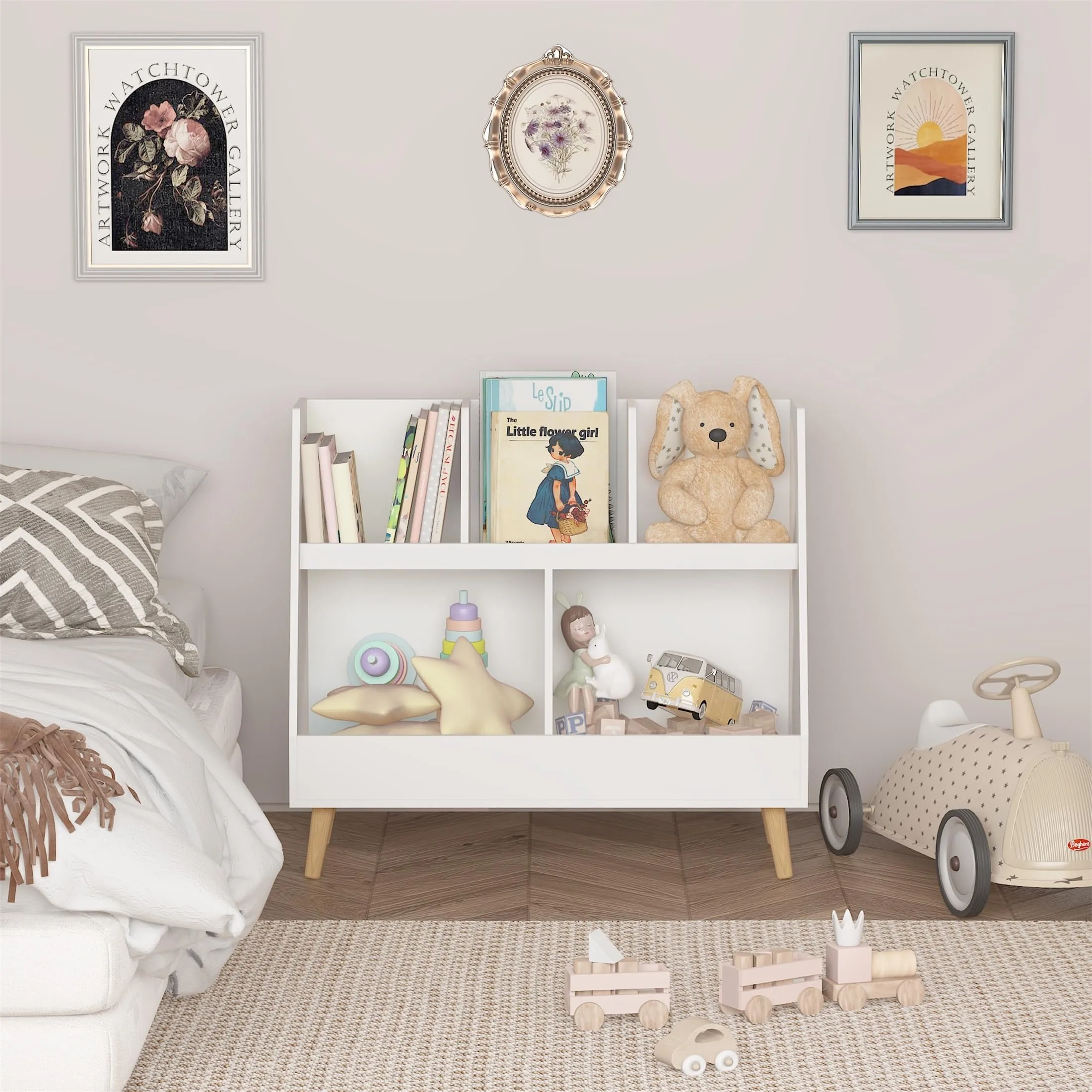 White Kids Bookshelf and Toy Organizer Modern Contemporary MDF