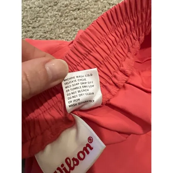 Wilson Women’s Tennis Skirt Polyester Sz Large Pockets Coral Pink Elastic Waist