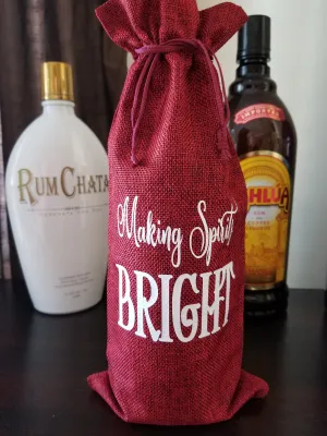 Wine Bag - Making Spirits Bright Custom/Personalized Jute