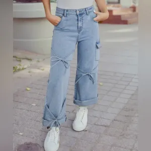 Women's Blue Jeans with Bow Details