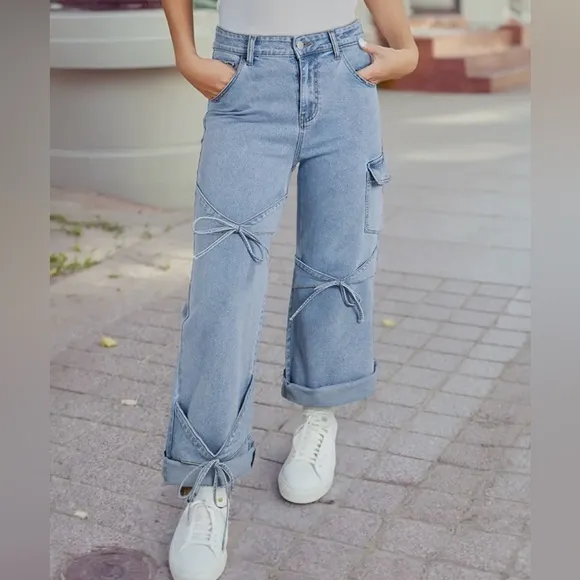 Women's Blue Jeans with Bow Details