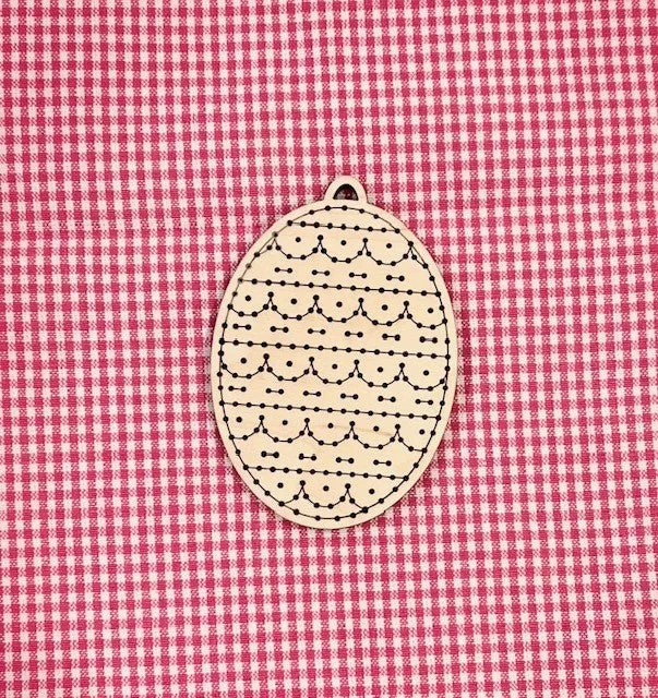 WOOD EMBROIDERY EASTER TAG/ORNAMENT - EGG #2