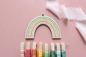 WOOD EMBROIDERY EASTER TAG/ORNAMENT - RAINBOW