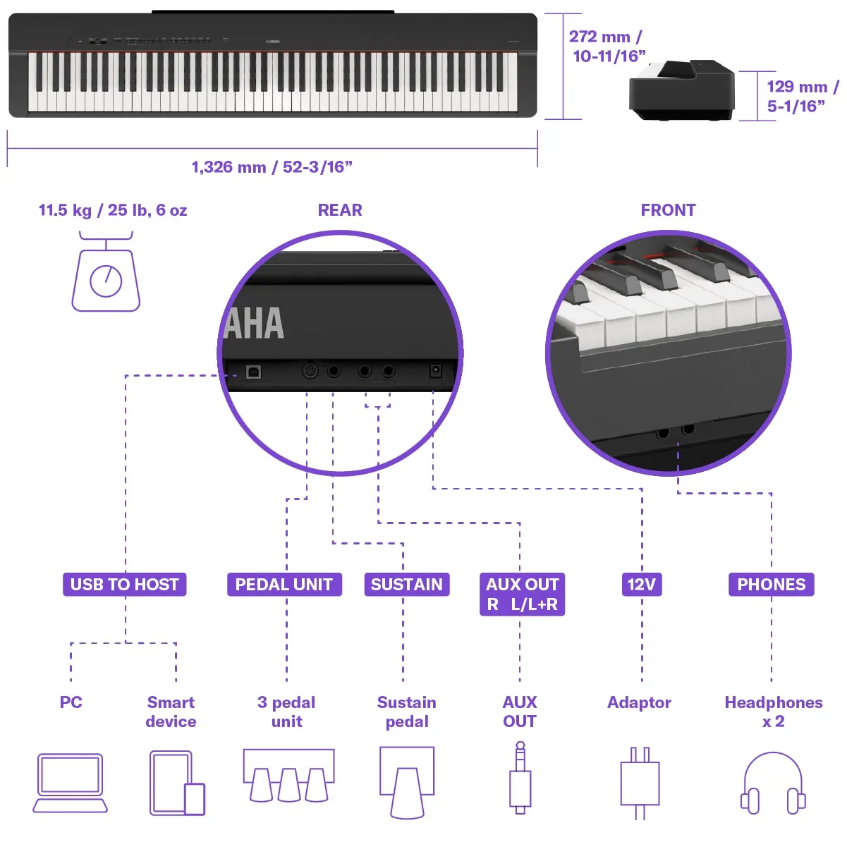 Yamaha P-223B Portable Digital Piano Black
