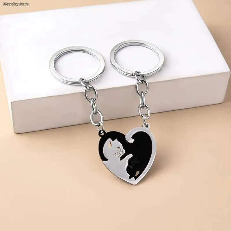 Yin and Yang Interlocked Cats Keychain