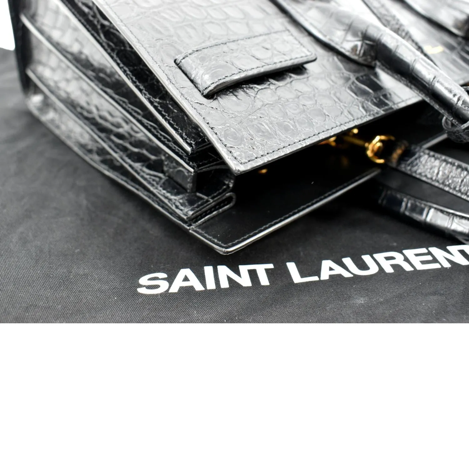 YVES SAINT LAURENT Sac de Jour Crocodile-Embossed Satchel Bag Black